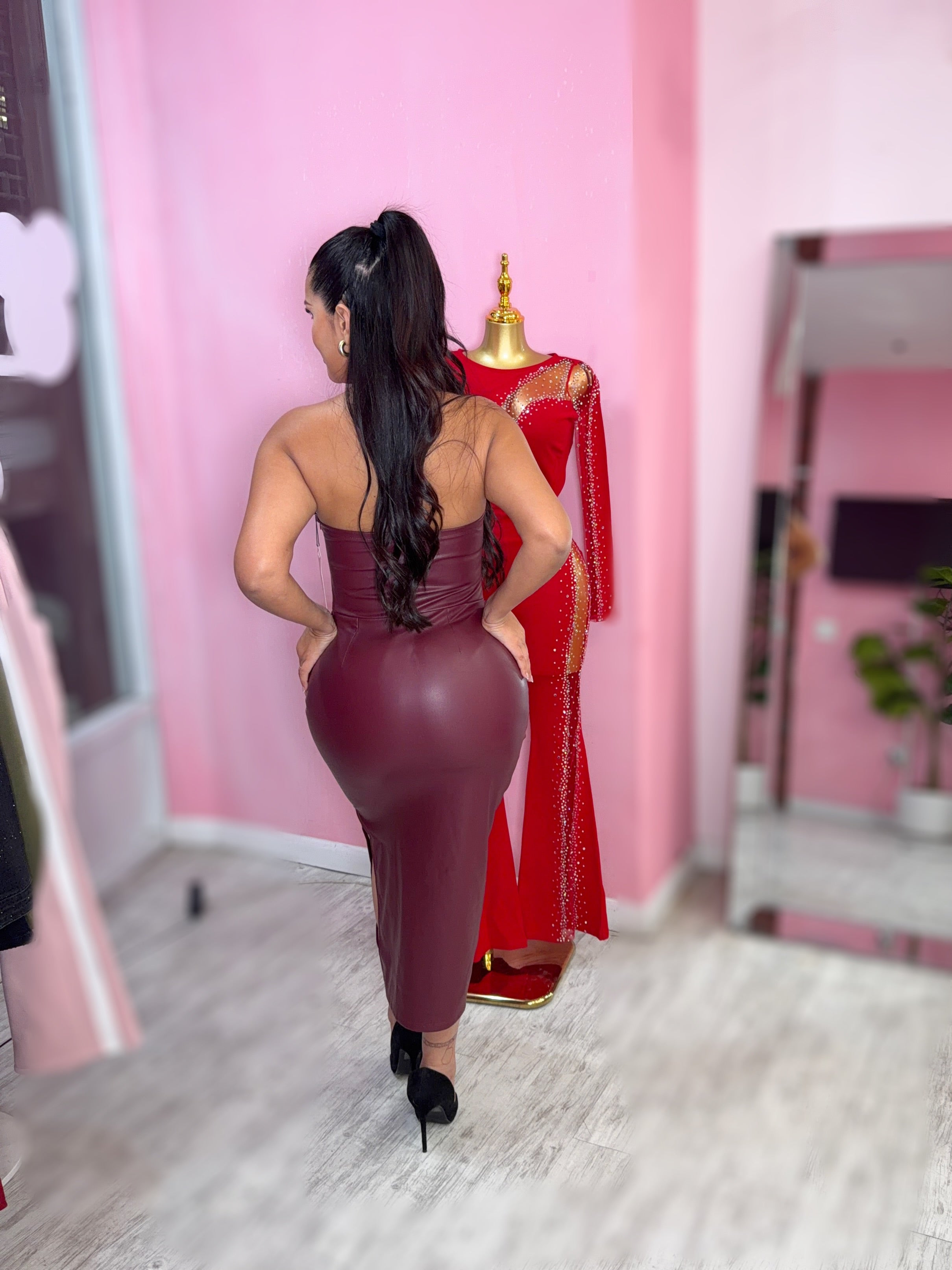 Burgundy Leather Dress