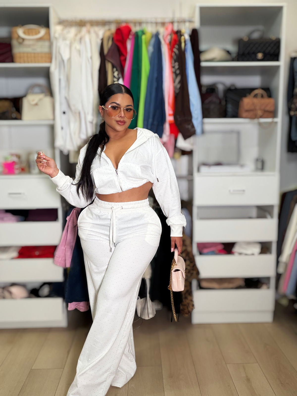Rhinestone Comfy set white