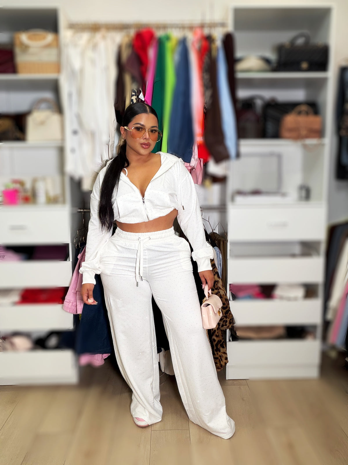 Rhinestone Comfy set white