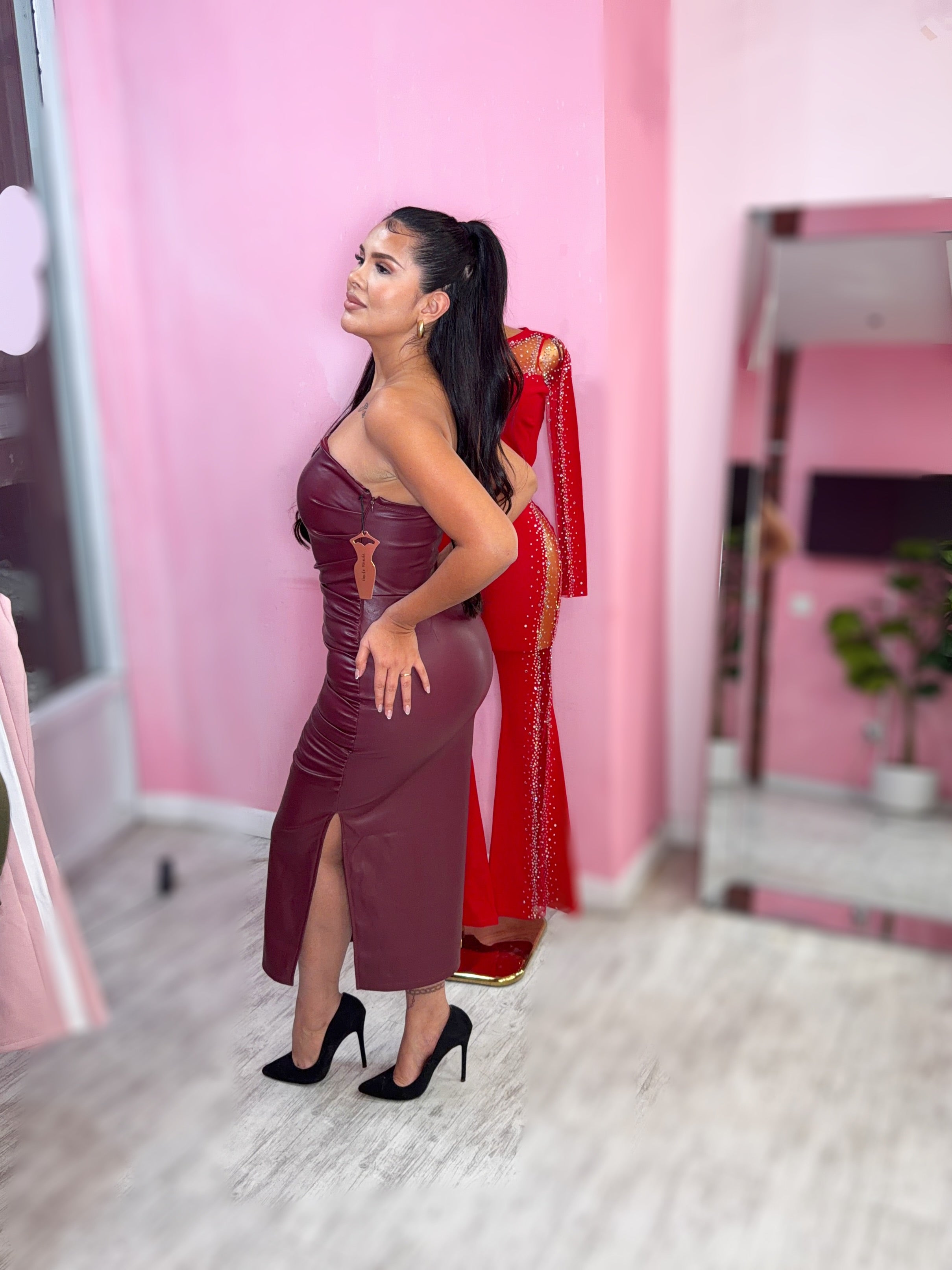 Burgundy Leather Dress