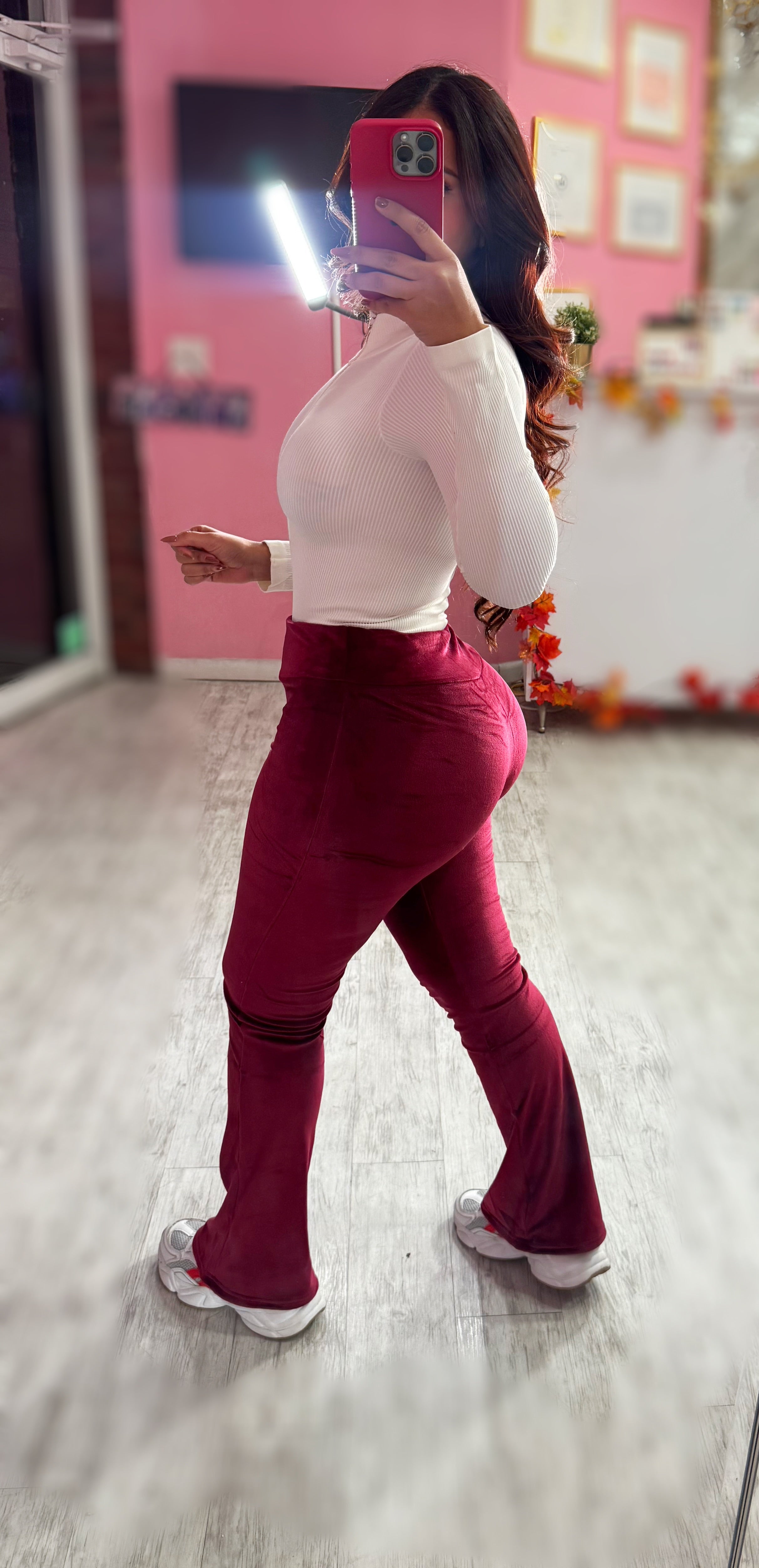 Burgundy velvet pant