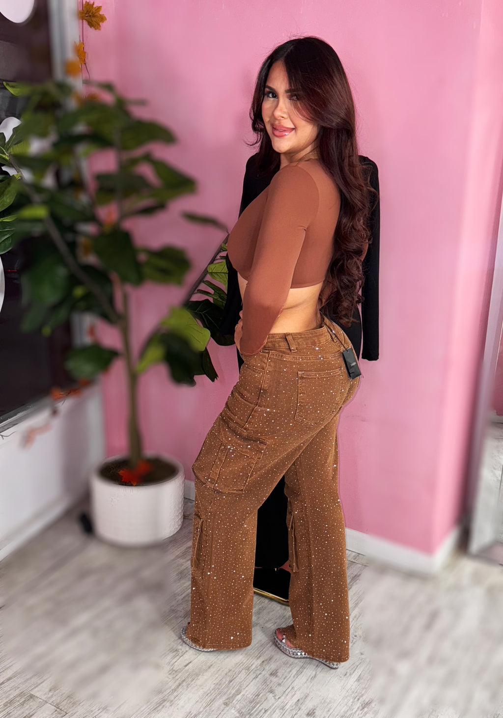 Brown shiny jean